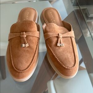 Marc Fisher Tan Suede Mules with Tassel